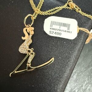 Sidney Evan Diamond Ski Girl Pendant Necklace (Yellow Gold; 18” Chain)